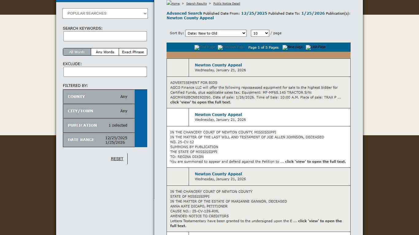 Public Notices Mississippi Mississippi Press Association